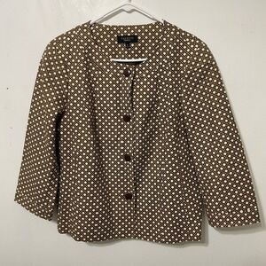 Talbots Women's Size 16 Brown White Cane Webbing Print 3/4 Sleeve Blazer Jacket